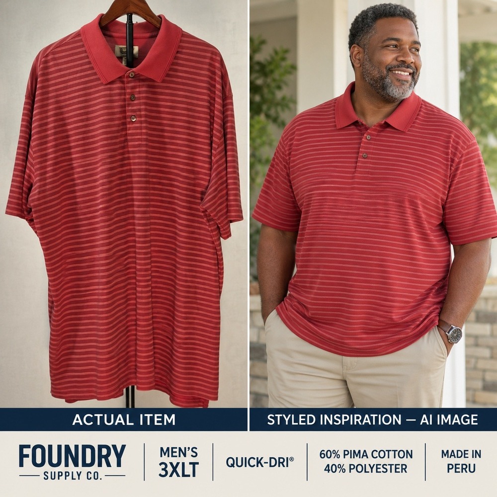Foundry Polo Shirt Mens 3XLT Quick-Dri Pima Blend Striped Red 3XLT Excellent Dad
